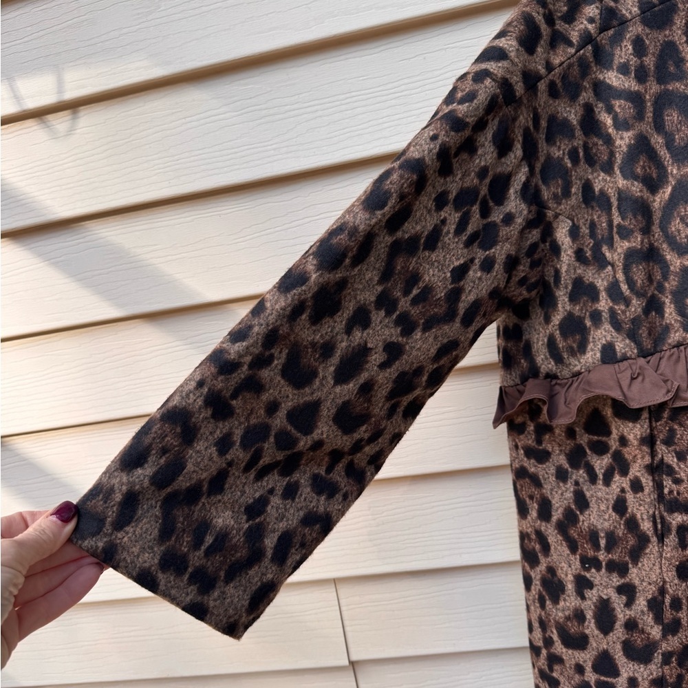 RuXuan Woman’s XL Helen Heart Leopard Print Swing Coat Ruffle Trim 3/4 Quarter - Picture 5 of 14